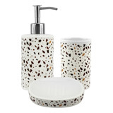 Set De Baño Brance 3 Pzas Granito Blanco Cerámica