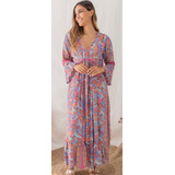 Vestido Importado De Seda Boho Rosa 