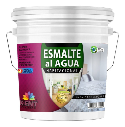 Esmalte Al Agua Kent  Habitacional Blanco Tineta 16lts