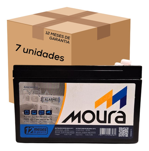 Kit 7 Bateria Moura Estacionaria Vrla 12v 5ah Alarme Nobreak