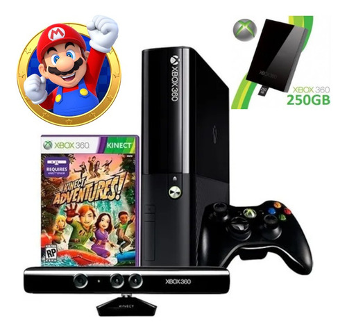 Microsoft Xbox 360 C/ 2 Controles Sem Fio+ Kinect+hd+jogo