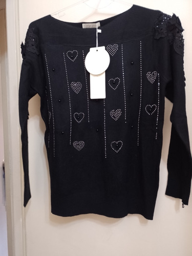 Sweters Negro Mujer Atrás Elastizado M /l Nuevo 