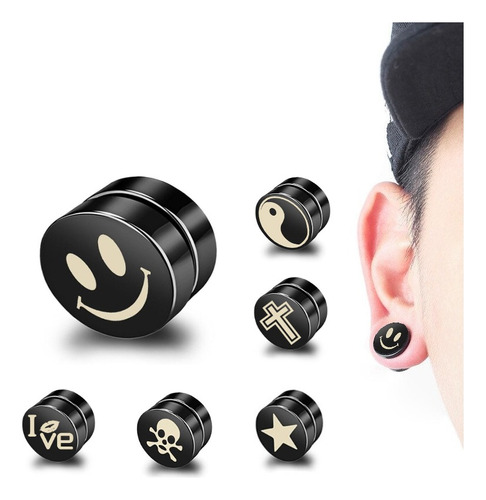 Arete Expansor Negro Falso Piercing Imán Para Perder Peso