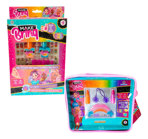 2 Kits Maquiagem Beleza Infantil Com Batom, Esmalte E Unhas