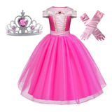 Vestido Princesa Infantil Longo Rosa Menina Criança + Tiara