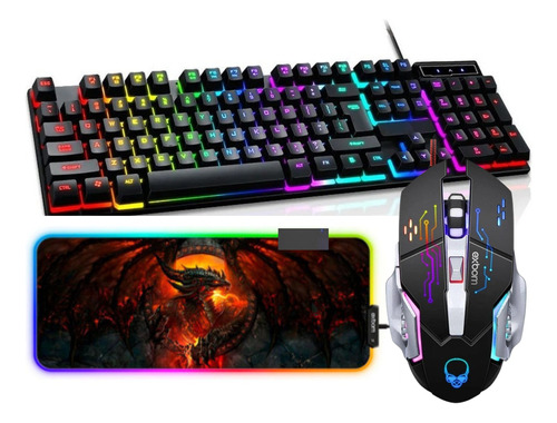 Kit Gamer Teclado Semi Mecânico Mouse Pad Led Rgb Usb Pc