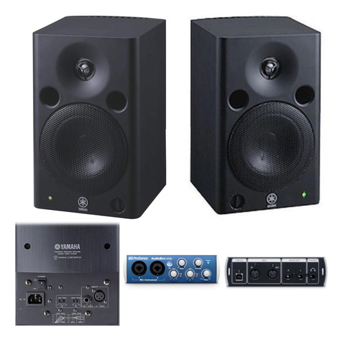 Par De Monitores Yamaha Msp5 Preto + Placa De Áudio Presonus