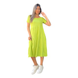 Vestido Mujer Lino Elastizado Manga Corta Moda Dama 