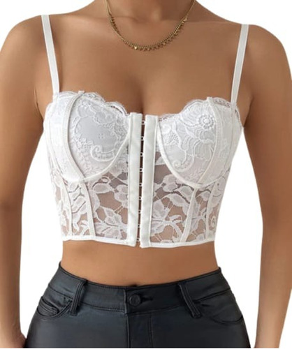 Crop Top Halter Mujer Top Corto Sexy Corset Con Encaje C1.