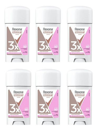 Desodorante Rexona Creme Clinical 58g Feminino Classic - 6un