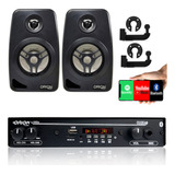 Kit Som Ambiente 1002 Bt Control + 2 Caixas Parede Preta 55w