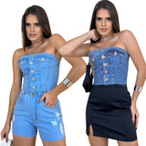 Kit 2 Cropped Jeans Feminino Top Tomara Que Caia Blogueira