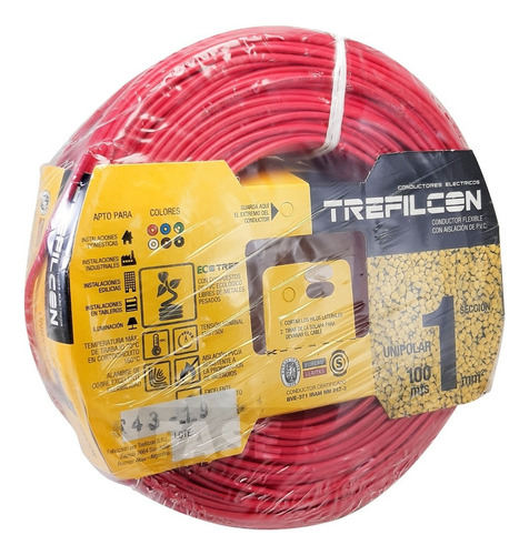 Rollo Cerrado Cable Unipolar 100mts Rojo 1mm Trefilcon Iram