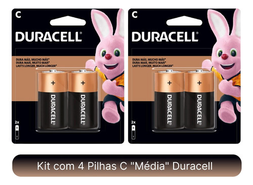 4 Pilhas Duracell Alcalina C Media  Mn1400b2
