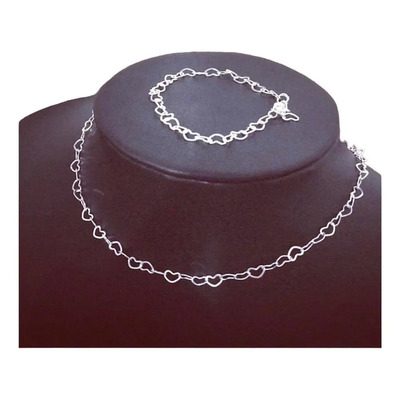 Corrente Pulseira Kit Coração Colar Folheado Prata Conjunto | MercadoLivre