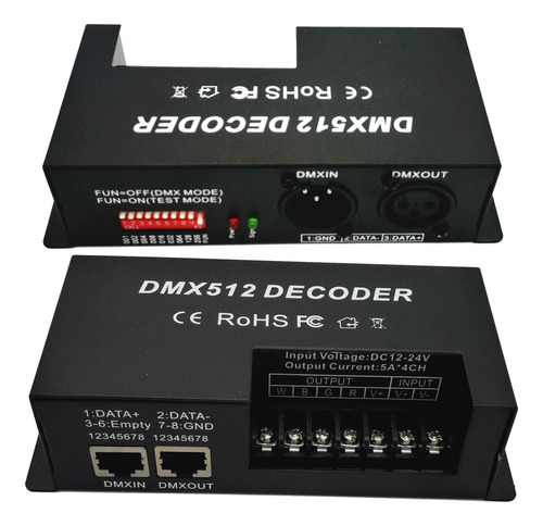 Giderwel Decodificador Dmx De 4 Canales Rgbw Pwm Dmx512 Con.