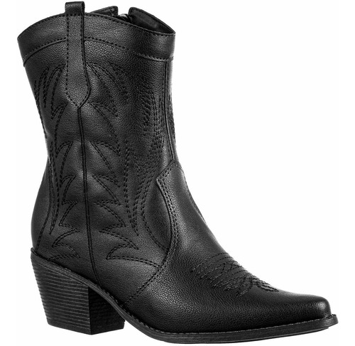 Botas Femininas Cano Baixo Salto Medio Estilo Texana 19