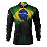 Camisa Camiseta De Pesca Masculina Brasil Brk Com Uv50+