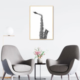 Quadro Instrumento Musical Saxone 60x43 Filete Marfim