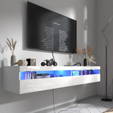 Exqual Soporte De Tv Flotante Con Luces Led Y Tomas De Corri