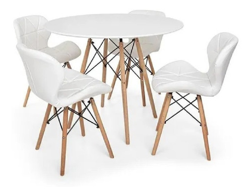 Kit Jogo Mesa Charles Eames Eiffel 100cm Com 4 Cadeiras Slim