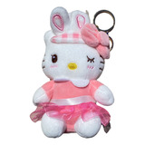 Llavero De Peluche Hello Kitty Conejo Vestido Rosa  12 Cm 
