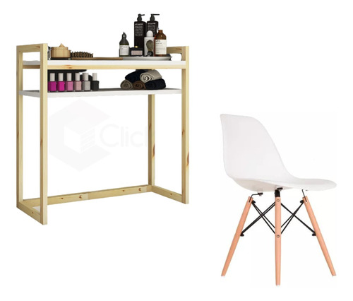 Mesa Barata Para Fazer Unhas Simples 83cm + Cadeira Eames Br