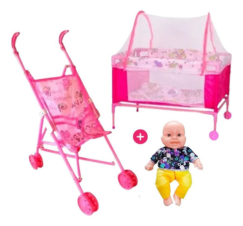 Muñeca Coche Y Corral Combo 3 En 1, Juguete Niñas Bebe