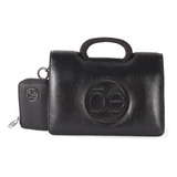 Bolsa Briefcase Cloe Para Mujer Look Metálico Con Monedero Color Negro