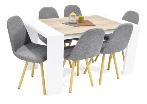 Set Comedor Chicago 6 Puestos Duna + Sillas Matiz Plata