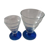 12 Copas De Licor De Cristal Transparente Y Base Azul