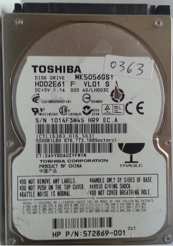 Disco Toshiba Mk5056gsy 500gb Sata 2.5 - 363 Recuperodatos