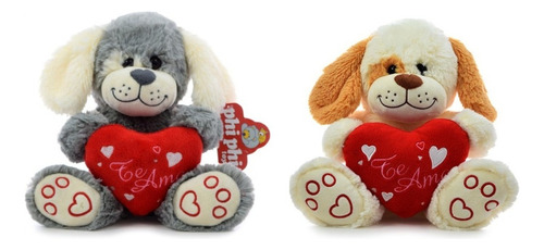 Perro De Peluche Con Corazón Te Amo 20cm Enamorados 3816 Color Gris