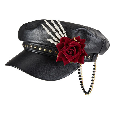 Gorra Estilo Punk De Newsboy De Piel Con Visera Para Mujer