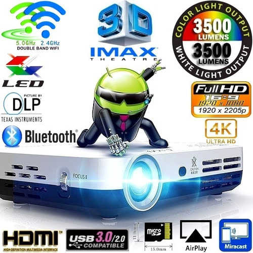Proyector Led 3d Wifi Android 3500 Lumens Usb Dlp Hdmi
