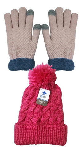 Conjunto Feminino Inverno Com Touca Pompom E Luva De Frio