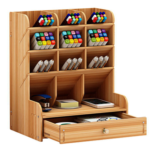 Organizador De Escritorio De Madera Con Cajón, Multiusos, Pa