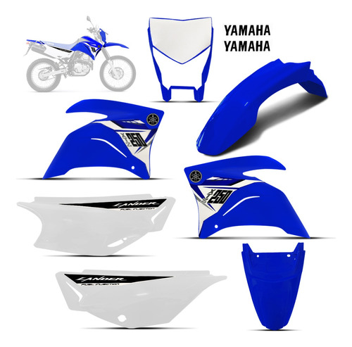 Kit Plastico Carenagem Xtz Lander 250  Azul 2015 Com Adesivo