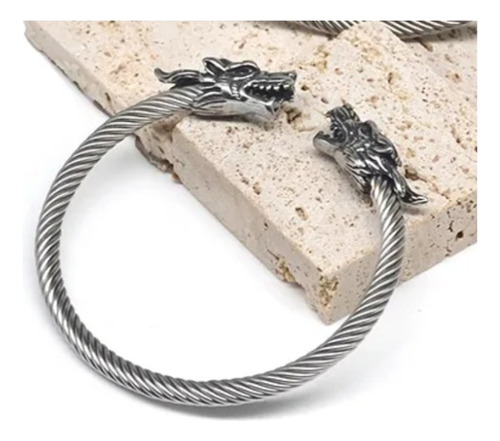 Bracelete Viking Dragão Fogo De Aço Inoxidável Torcido