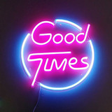 Cartel Neon Led Good Times Con Base De Madera Con Luz