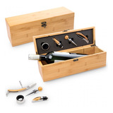 Estuche Caja Vino Set Accesorios Elegante  Bambú Sin Vino