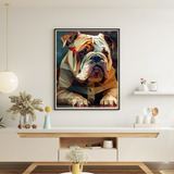 Quadro Grande Luxo Para Sala Bulldog Frances Cubismo 90x60cm