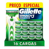 Carga Para Aparelho De Barbear Mach3 Sensitive 16un Gillette