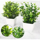 2 Macetas Plantas Artificiales Barro Decoración Bonsai Verde
