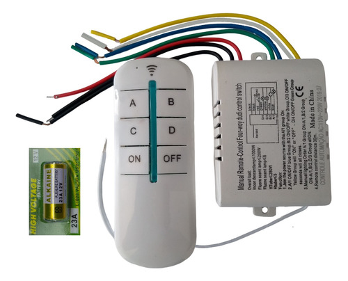 Interruptor Controle Remoto 4 Vias A/b/c/d Relê Lâmpa Bivolt