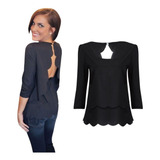 Blusa Corta Negra Espalda Descubierta Moda Asiática