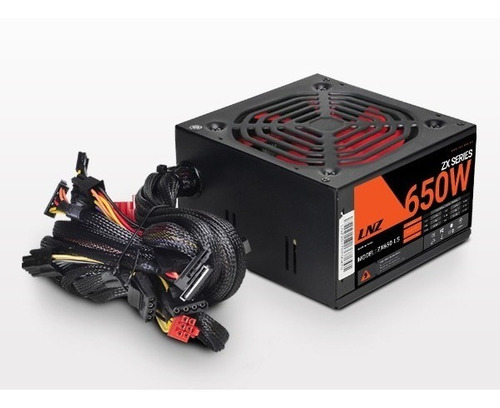 Fuente Gamer 650w Reales Cooler 120 Mm Lnz Zx650 Mallada