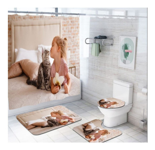 Juego De Baño Cortinas Impermeable Set De Baño Alfombras 