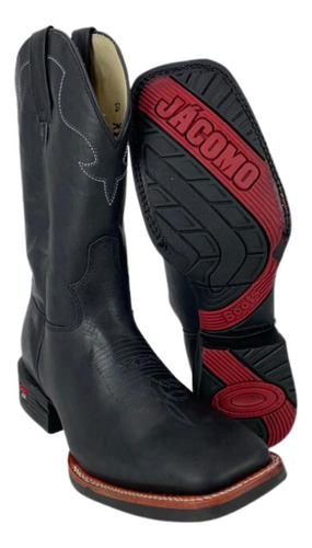 Bota Texana Masculina Jácomo Bico Quadrado Preto Ref:2981pgd