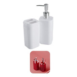 Kit Porta Escova Dispenser Sabonete Líquido Branco Banheiro